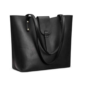 S-ZONE GENUINE LEATHER TOTE in Black